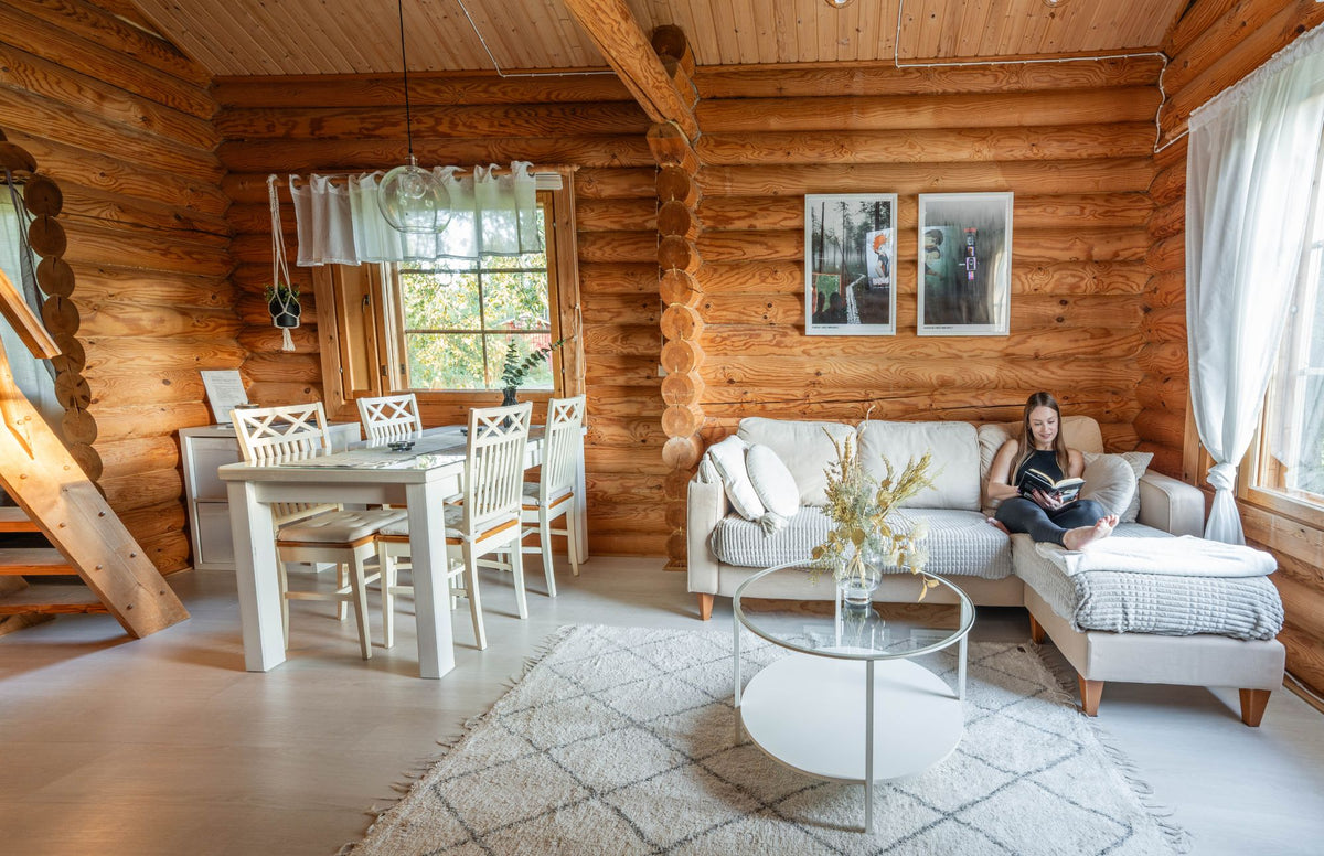 Cozy living room inside Villa Hiisi holiday rental in Lapland